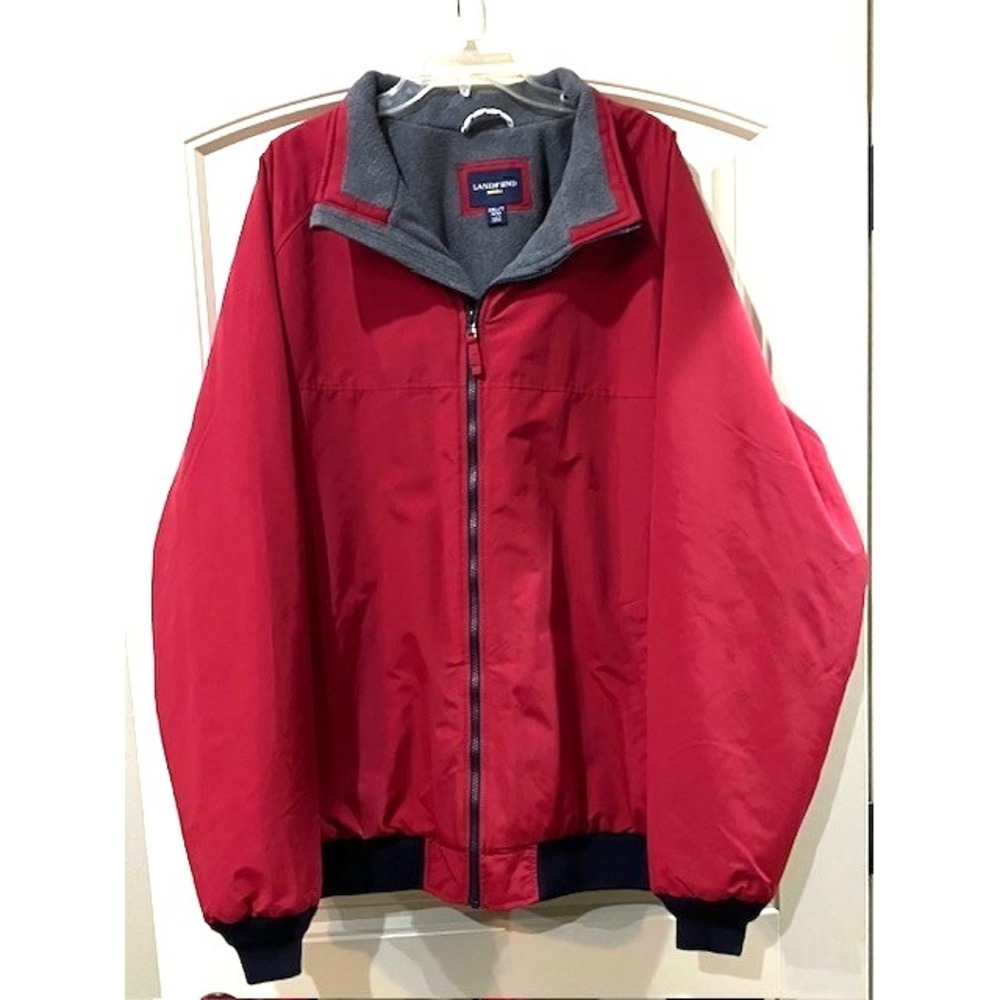 Lands End Classic Squall Mens Jacket Size XXL Tall 50/52 Red Zip‎ Fleece Lined